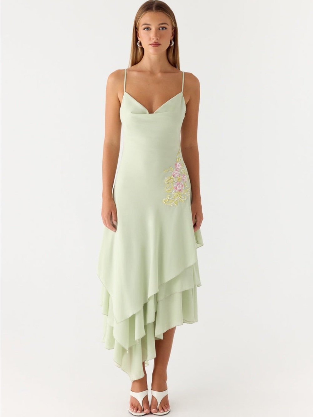 Peppermayo Trisette Midi Dress Asymmetric in Lime size L 8 New